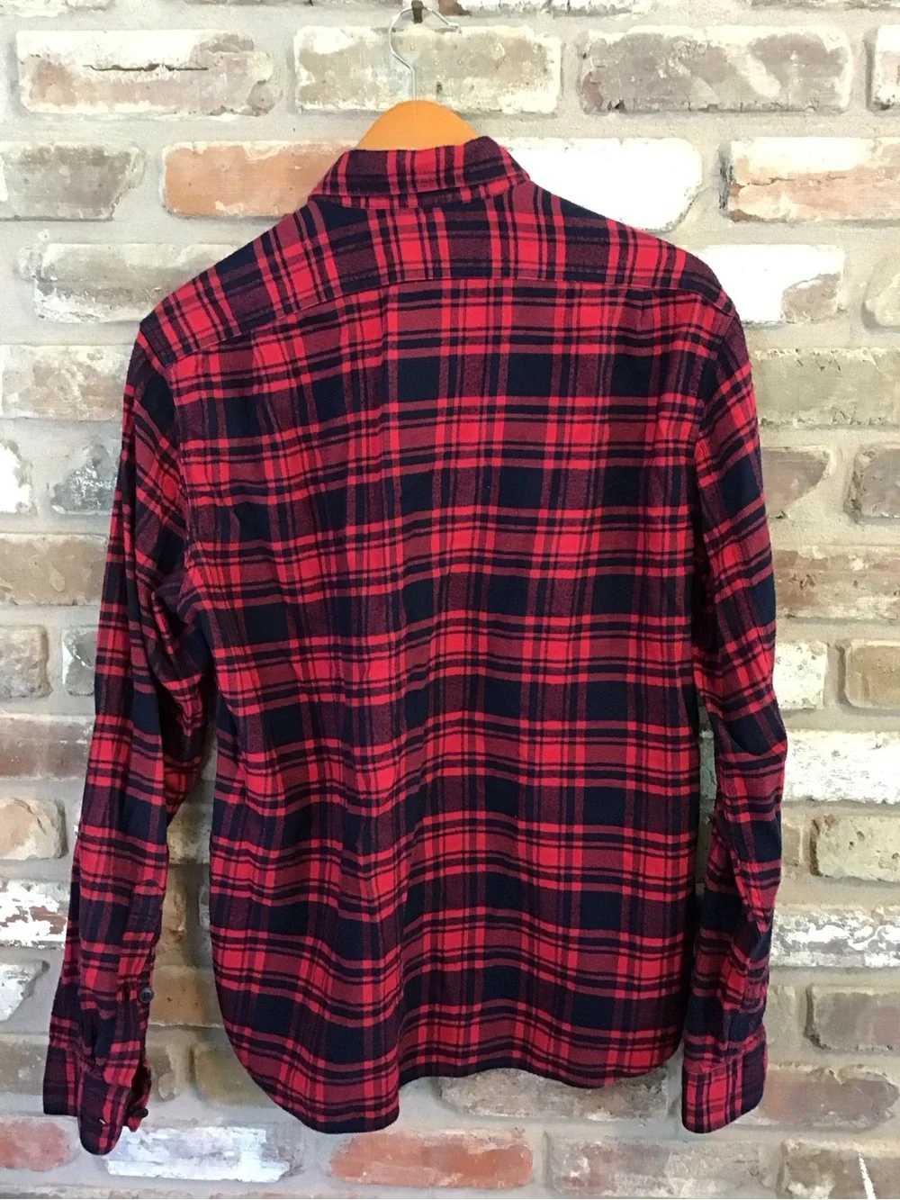 J. Crew Red and Navy Plaid Cotton Slim Fit Flannel Button-Down Shirt L